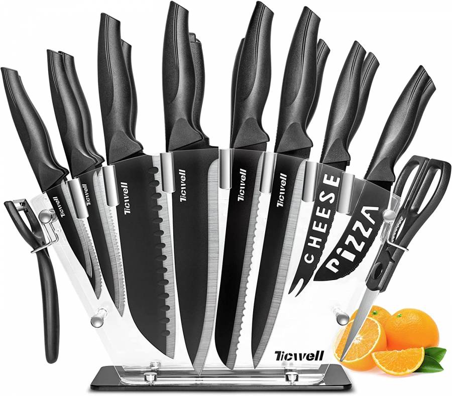 Knife Set TICWELL 19 Pieces Kitchen Knives Set High Carbon Stainless Steel Knife Block Set with Acrylic Stand